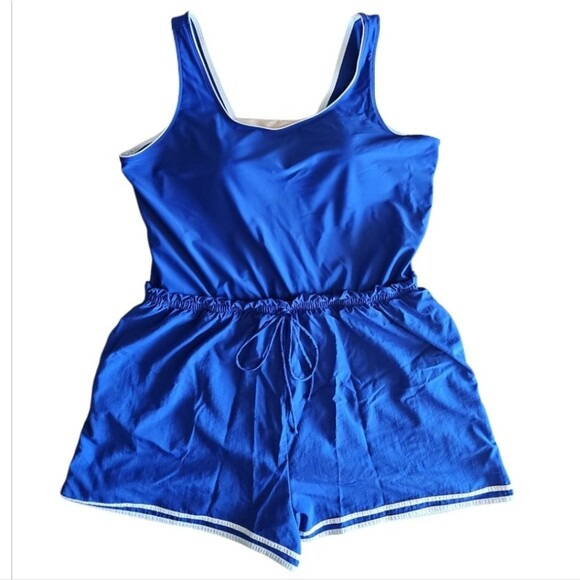Swim365 One Piece Romper Swimsuit Front Pockets Built In Padded Bra Blue Sz 26W - Picture 4 of 14